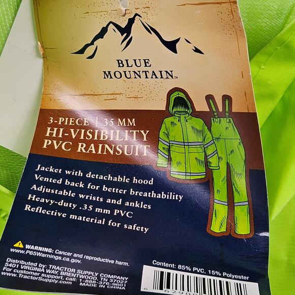 Blue Mountain PVC Rainsuit Hi-Visibility Jacket Overall Set Mens M Reflective - Picture 5 of 7